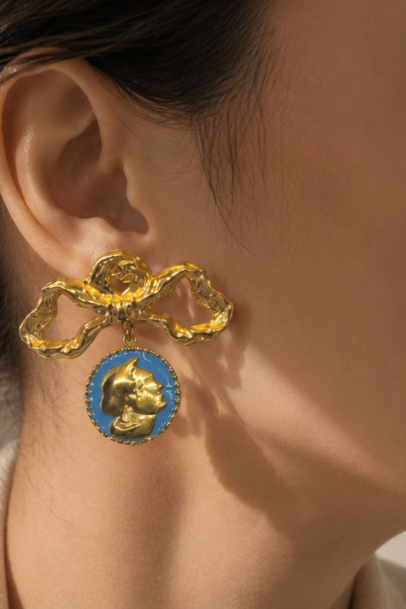 Natia x Lako bow and coin earrings featuring delicate bow design with hanging coin charms, stylish jewelry for women.