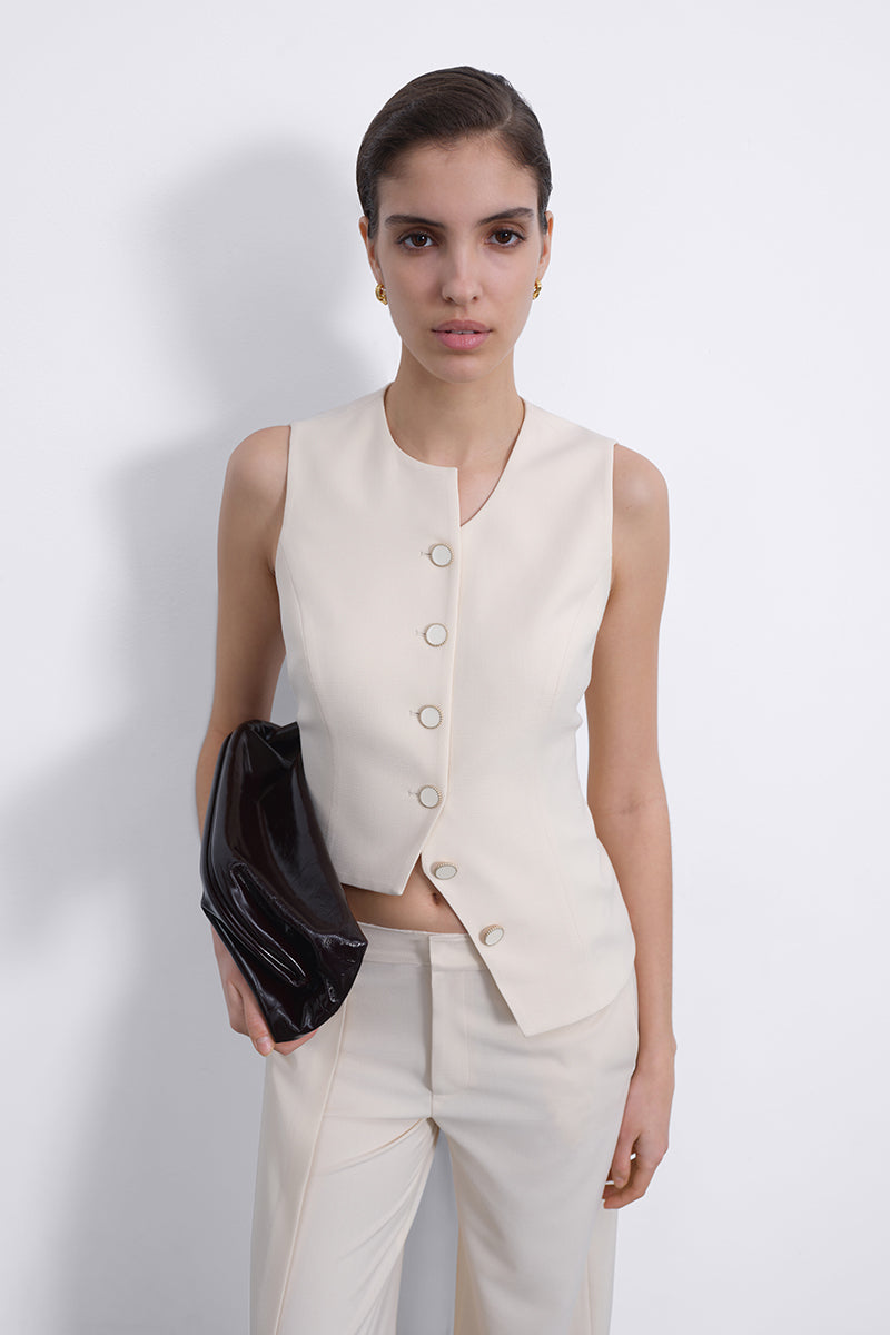 CALIN ASYMMETRIC TIE VEST IN SOFT IVORY