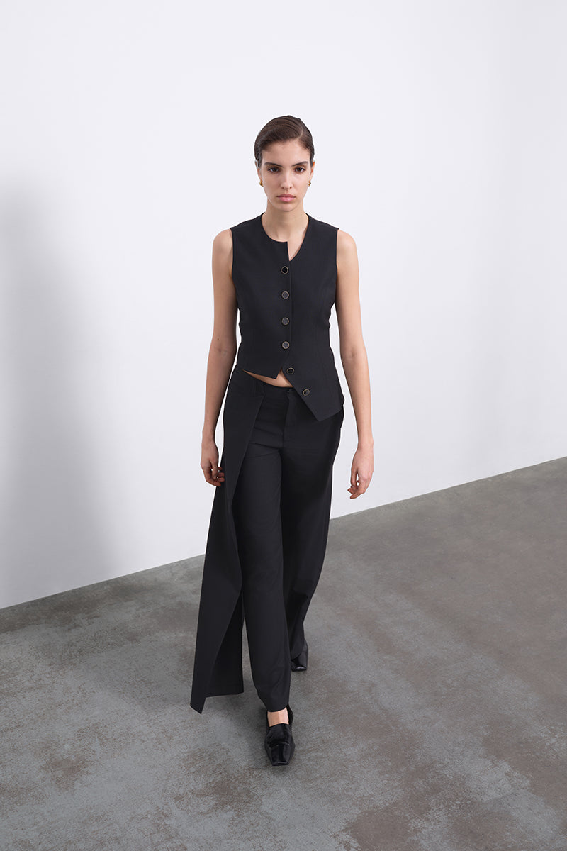 CALIN ASYMMETRIC TIE VEST IN BLACK