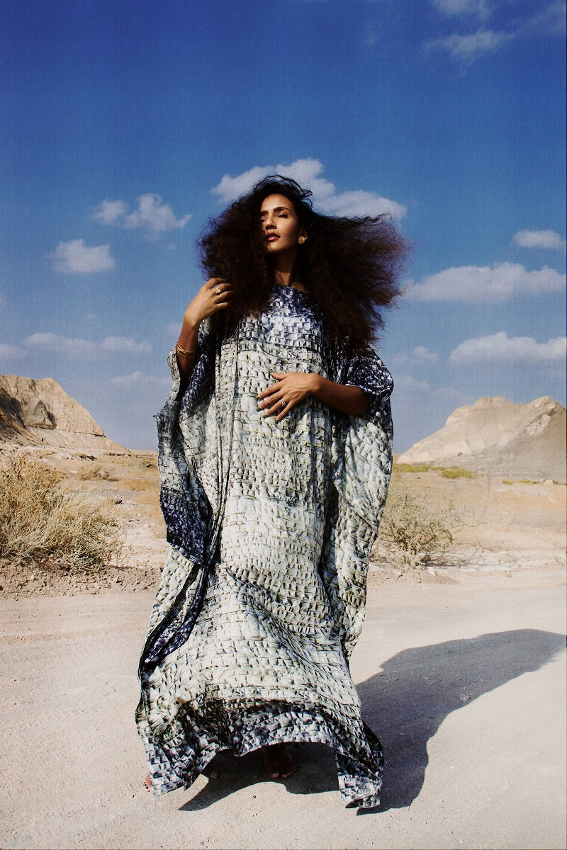 Amel Batita SKIN BROCOT kaftan maxi dress with flowing fabric and intricate patterns, perfect for a stylish and comfortable look.