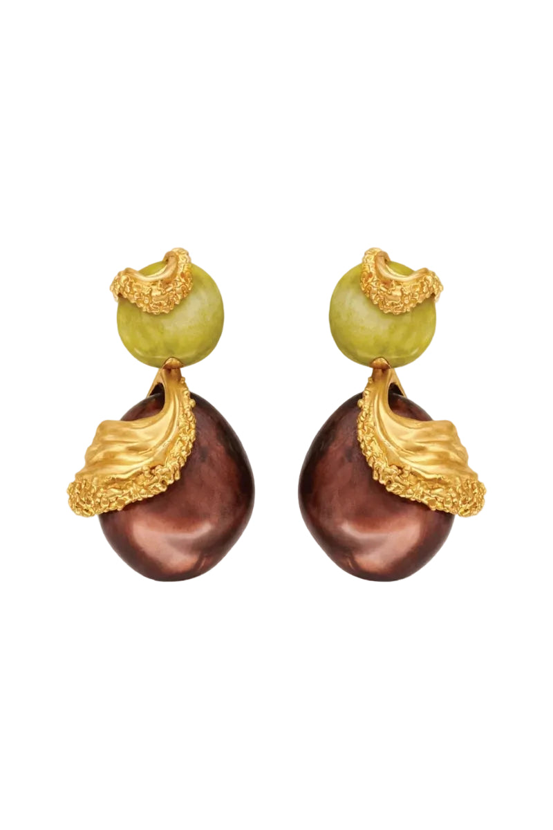 Gold and brown cascade earrings by Jude Benhalim featuring layered, flowing design and elegant dangle style.