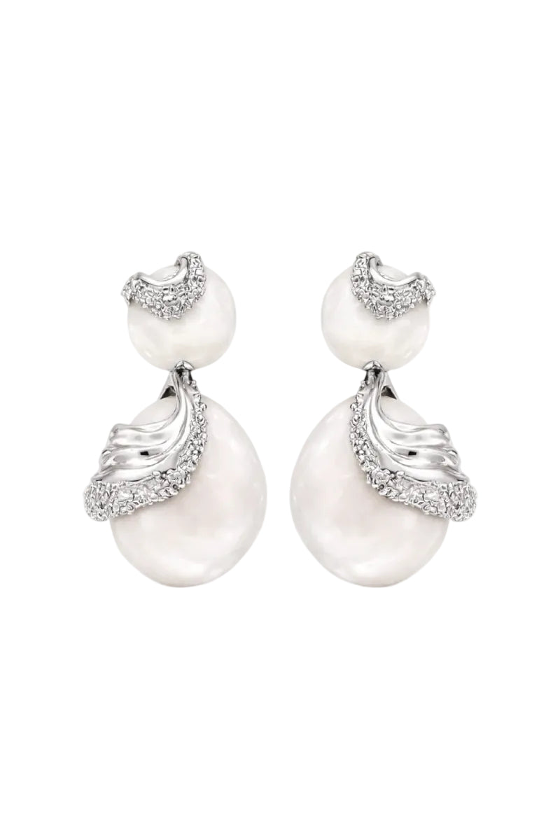 Jude Benhalim cascade earrings with white rhodium finish, featuring multiple linked earrings with elegant, flowing design.
