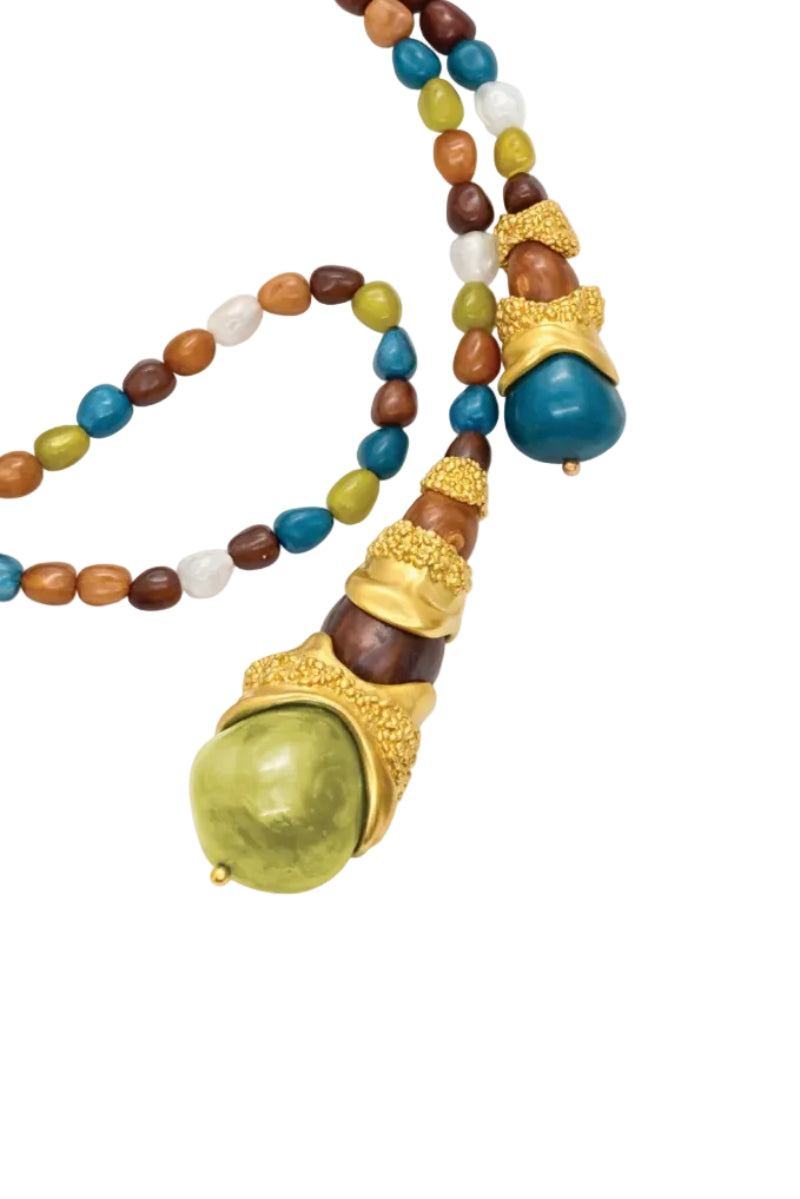 Gold mixed metal Cascade Necklace by Jude Benhalim featuring layered chain design and elegant pendant.