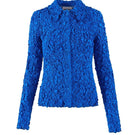 Navy blue smocked shirt by Chictopia, featuring a fitted bodice and short sleeves, displayed on a hanger.