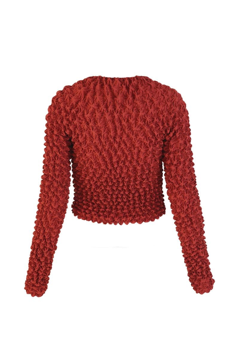 BROWN POPCORN PLEATS OPEN FRONT TOP | Chictopia | CULT MIA