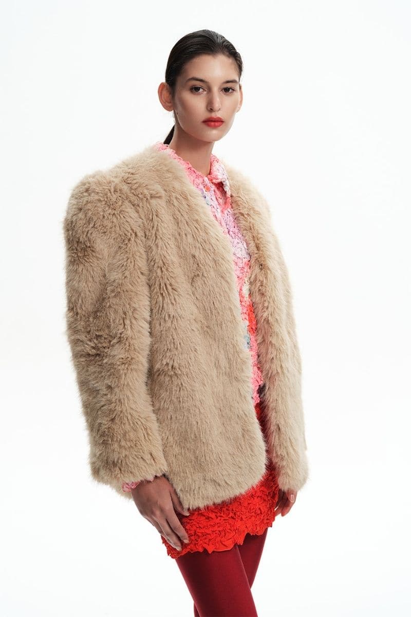 TAN FAUX FUR JACKET | Chictopia | CULT MIA