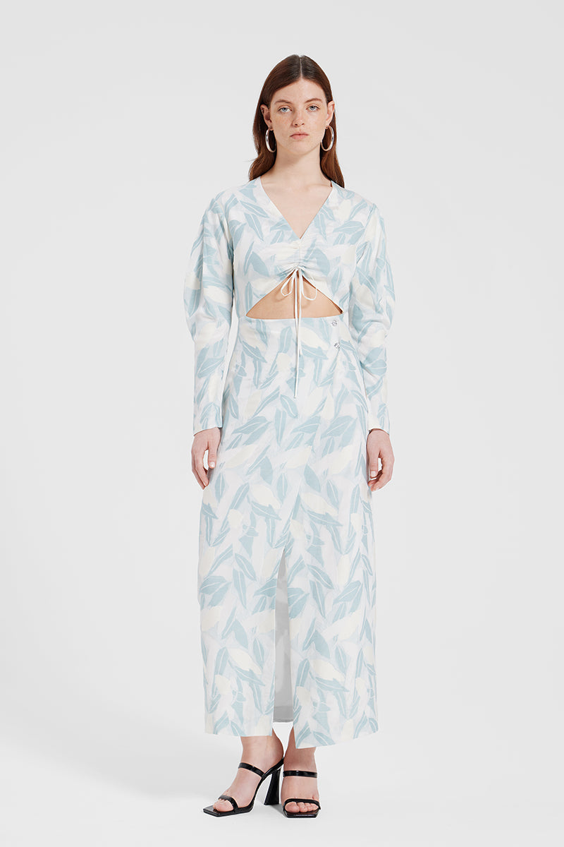 Nara Niro Christie cut-out floral maxi dress featuring a vibrant floral pattern and elegant flowy fabric.