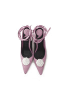 Christin Wu Nina Pearl Embroidered Heels in tourmaline green, featuring pearl embroidery and elegant design for women.