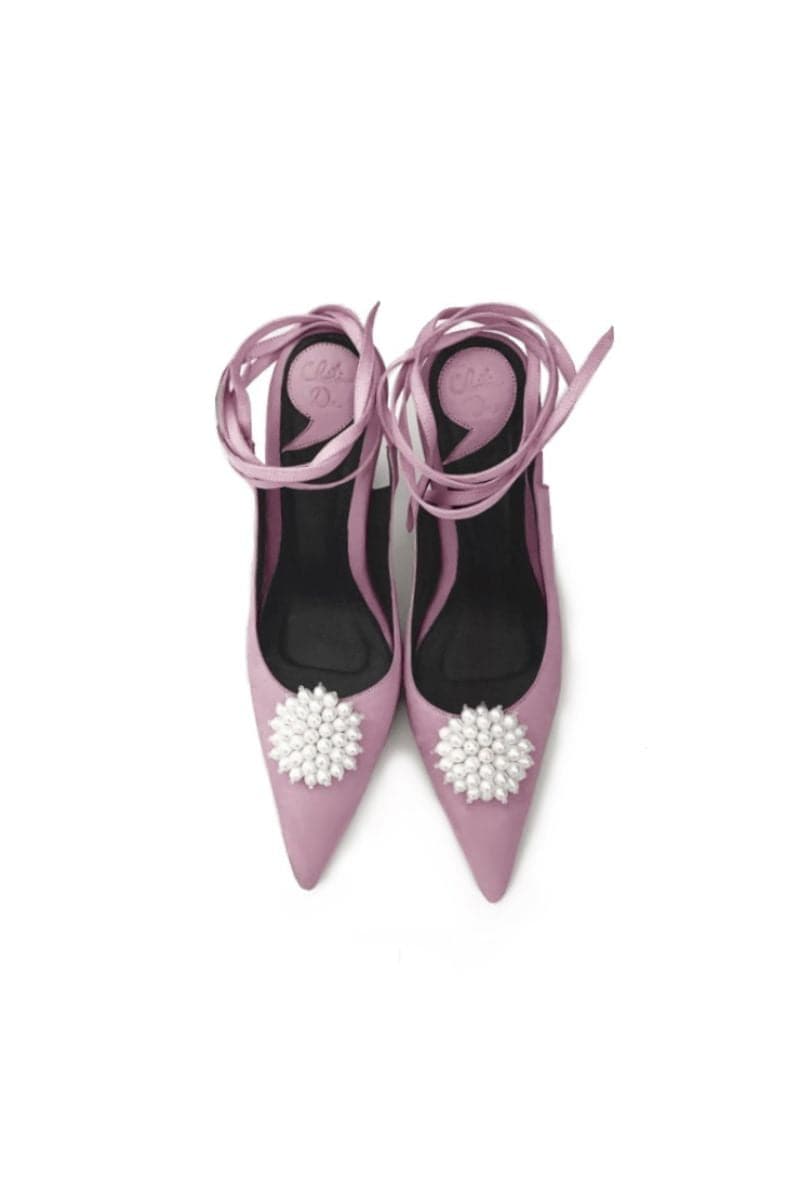 Christin Wu Nina Pearl Embroidered Heels in tourmaline green, featuring pearl embroidery and elegant design for women.