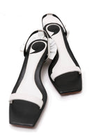 Christin Wu Penny Two-Tone Sandals in black with open-toe design, stylish slip-on footwear for warm weather, EU size 36