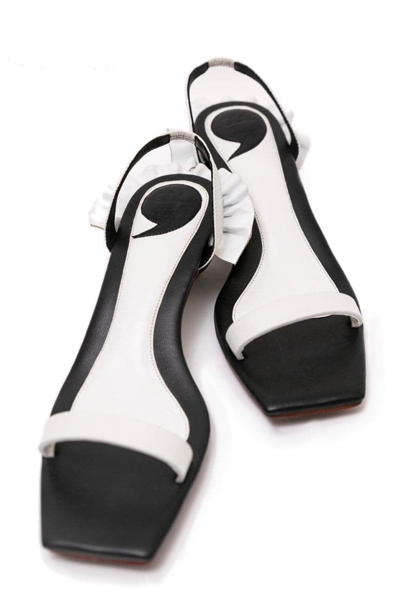 Christin Wu Penny Two-Tone Sandals in black with open-toe design, stylish slip-on footwear for warm weather, EU size 36