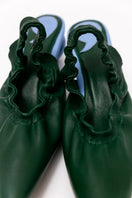Christin Wu Phoebe Tourmaline Green Mules, stylish green heels with a sleek design, size EU 36, on a neutral background.