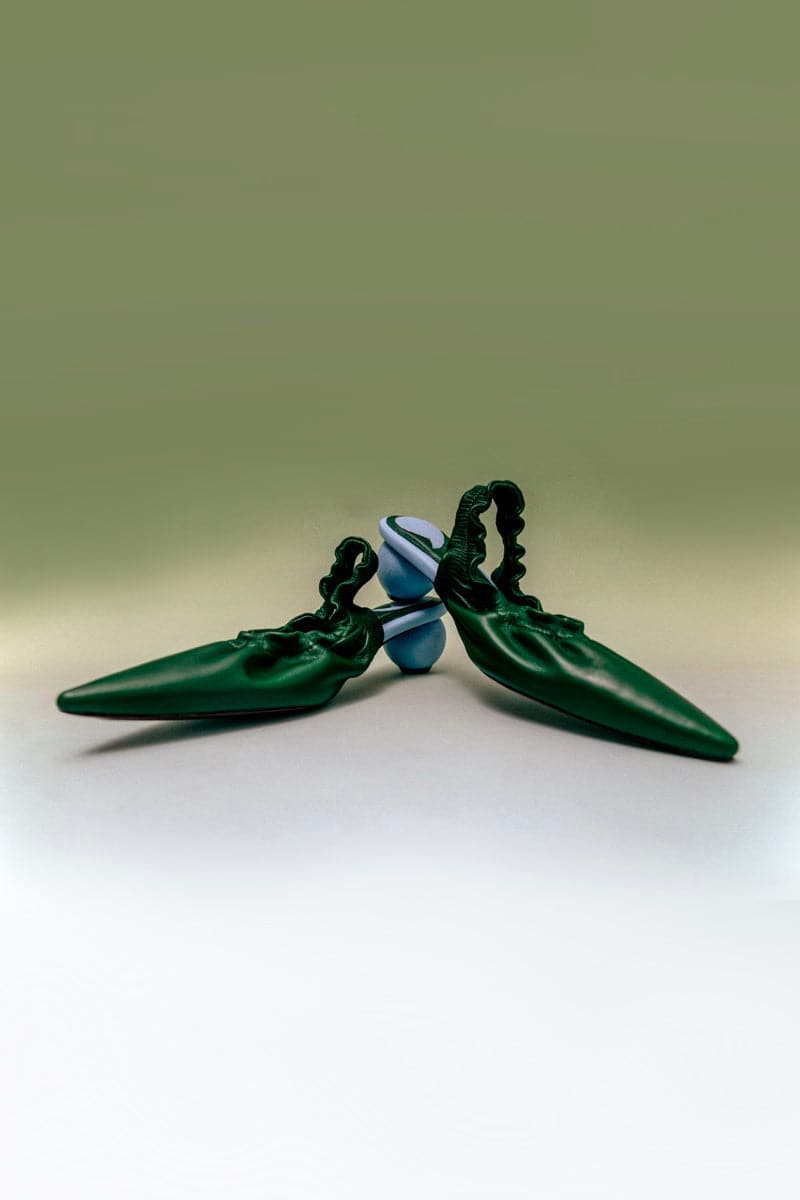 Christin Wu Phoebe Tourmaline Green Mules heels in EU size 36, stylish slip-on shoes with a vibrant green color and sleek design.