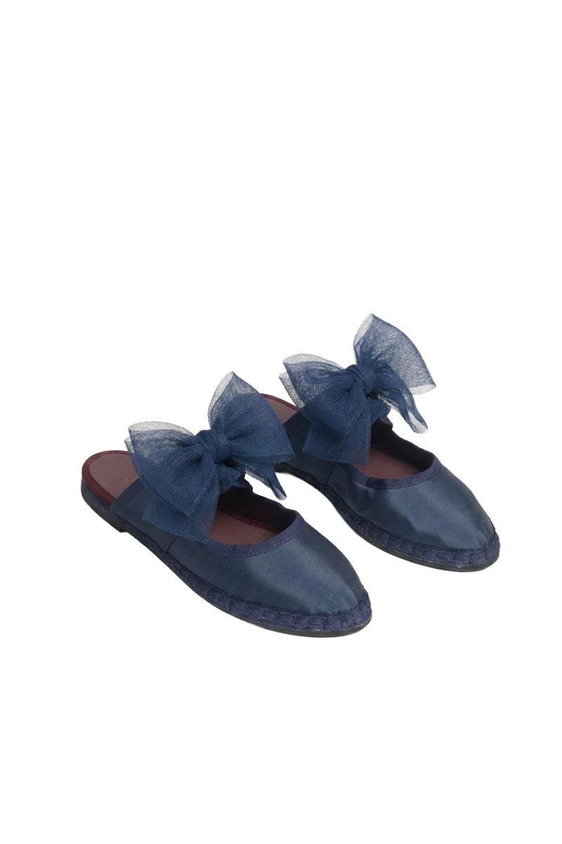Flabelus Cinna Navy Flats featuring a sleek design with navy blue fabric and comfortable flat sole.