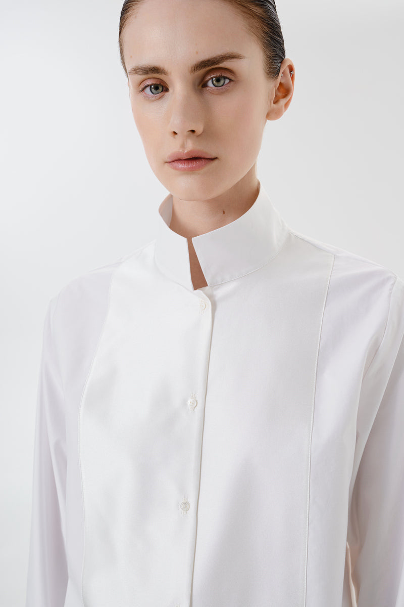 Close-up of the DELEGAN STILL LINE SHIRT showing fabric texture and stitching details.