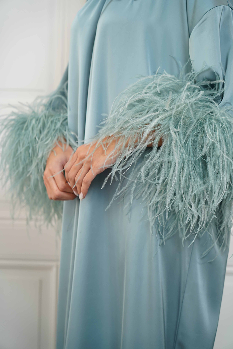 silk dress with feather trim FIN