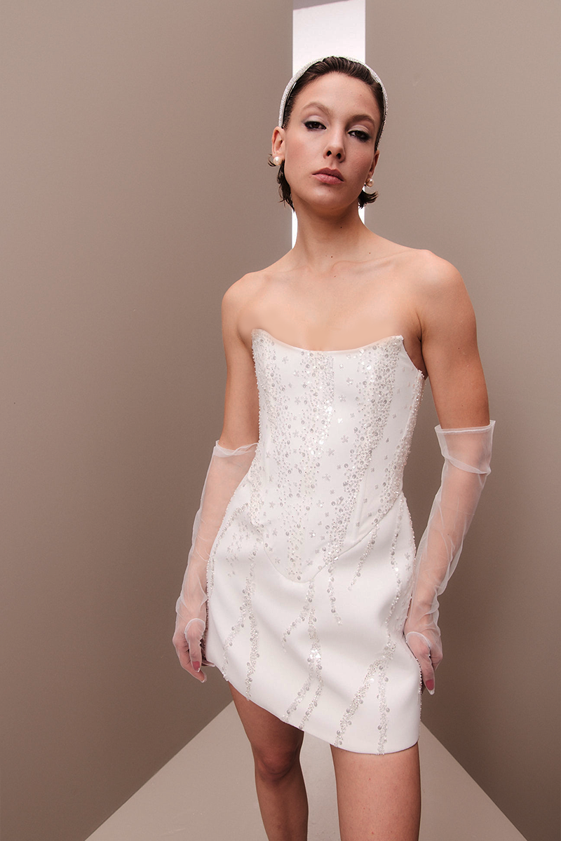FULLY EMBROIDERED SHORT CORSET DRESS - CULT MIA