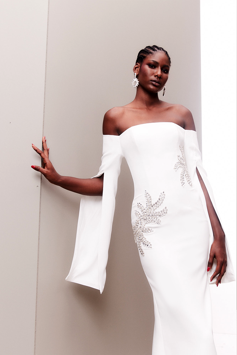 CRYSTAL EMBELLISHED OFF-SHOULDER BRIDAL GOWN - CULT MIA
