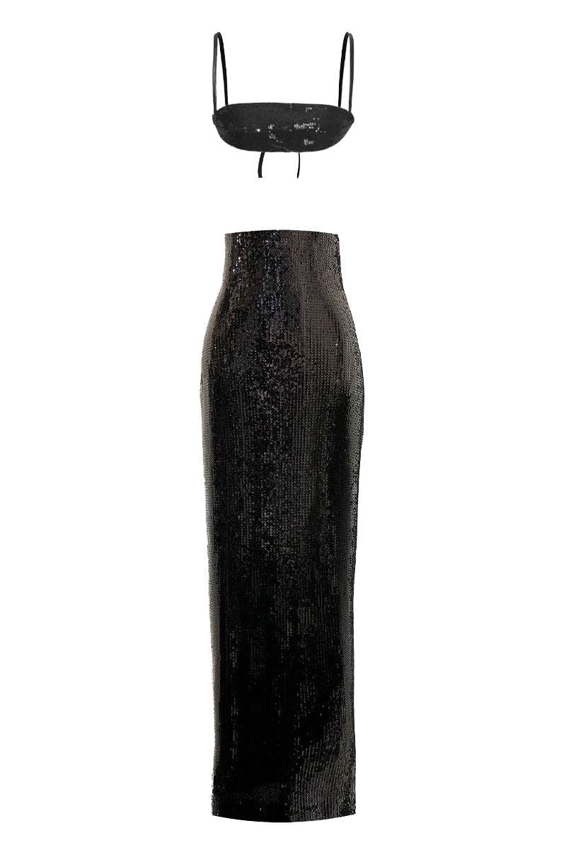 BLACK SEQUINS TOP AND SKIRT SET | Compte Spain | CULT MIA