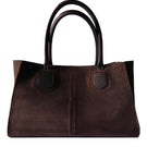 Large chocolate brown Credo bag by Rose de Mai, top handle design with structured style and spacious interior.