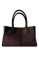 Large chocolate brown Credo bag by Rose de Mai, top handle design with structured style and spacious interior.