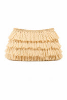 Ivory crochet raffia clutch bag from Folklore The Label, featuring intricate woven design and a compact, stylish shape.