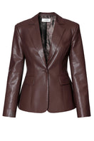 AGGI by Halewski Bonnie blazer in chocolate brown, tailored blazer with lapel collar and button closure, stylish and versatile for women.