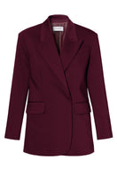 AGGI by HALEWSKI burgundy wine blazer, tailored fit with lapel collar, front buttons, and stylish design, shown on a model.