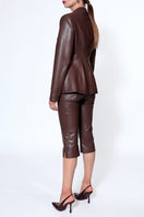 AGGI by HALEWSKI Bonnie blazer in chocolate brown, tailored blazer with lapel collar and front button closure.