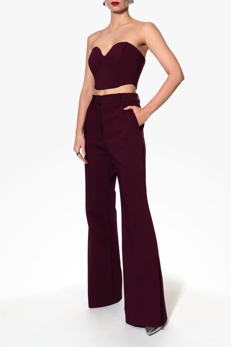 AGGI by Halewski Lara Burgundy Wine corset top with structured design and lace-up front, styled for a fashionable look.