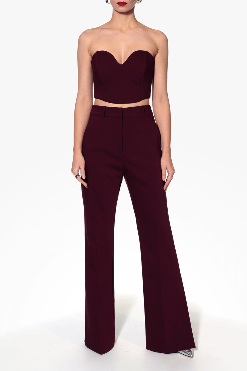 AGGI by HALEWSKI Lara Burgundy Wine Corset top, featuring fitted design with lace-up front and stylish detailing.