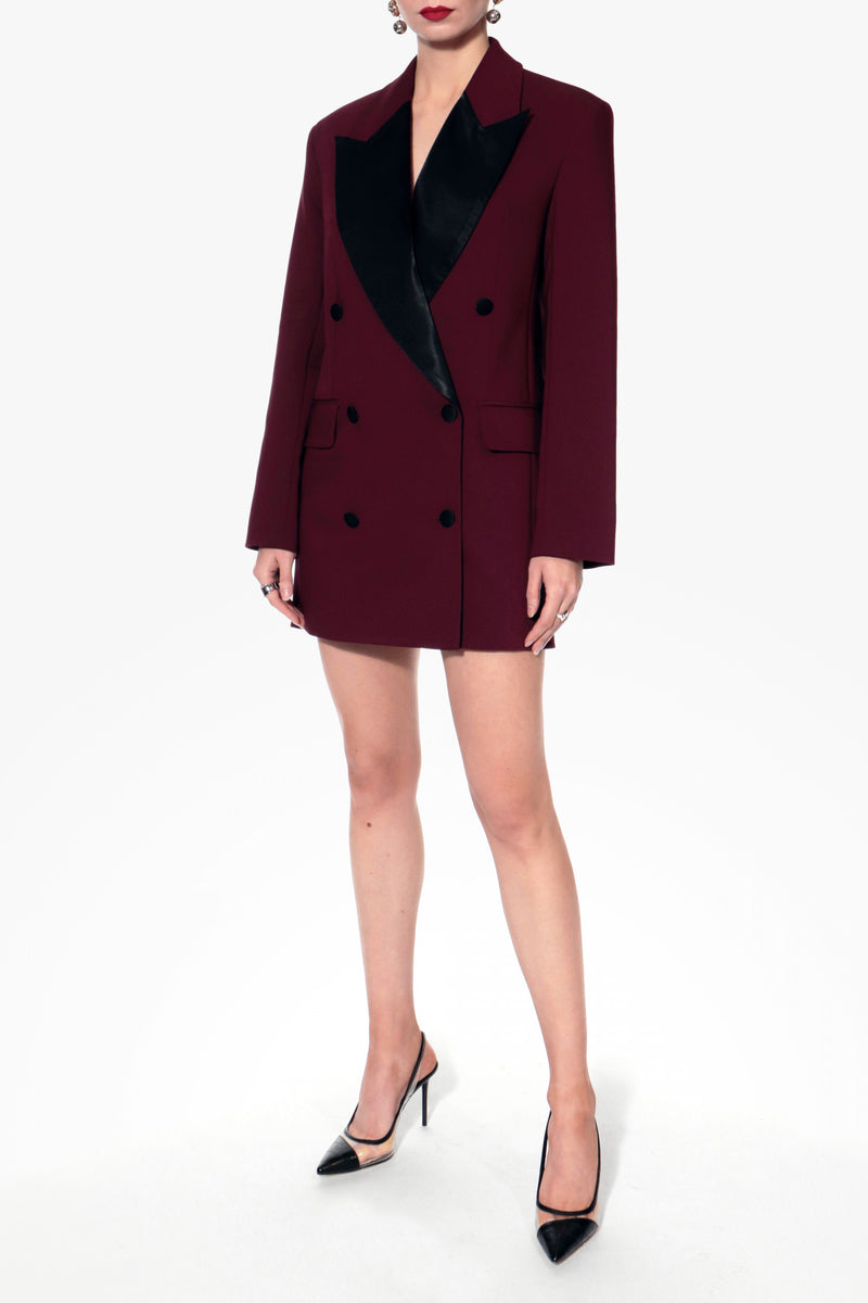 MORGANA BLAZER DRESS IN BURGUNDY AND BLACK - CULT MIA