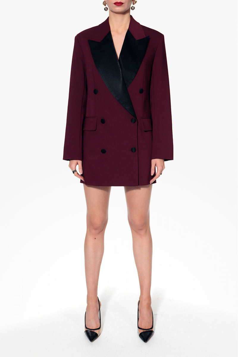MORGANA BLAZER DRESS IN BURGUNDY AND BLACK - CULT MIA