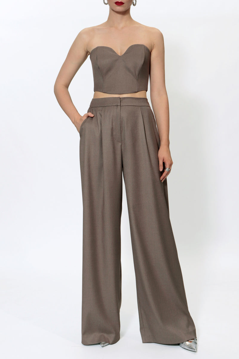Brown melange Lara corset top by AGGI by Halewski, featuring fitted design and stylish fabric details.