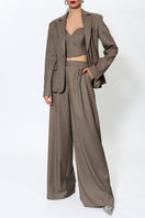 AGGI by Halewski Bonnie blazer in brown melange fabric, tailored fit, featuring lapel collar and stylish design.