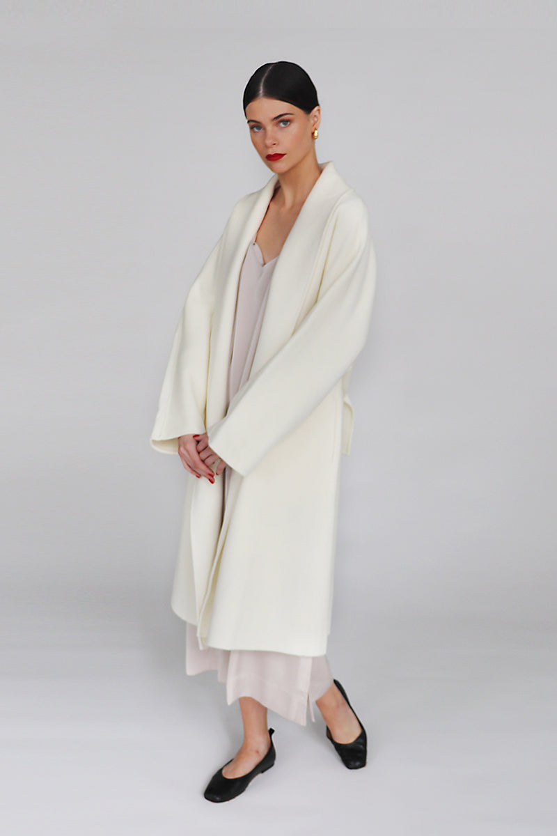 ILLYA BELTED COAT IN IVORY - CULT MIA