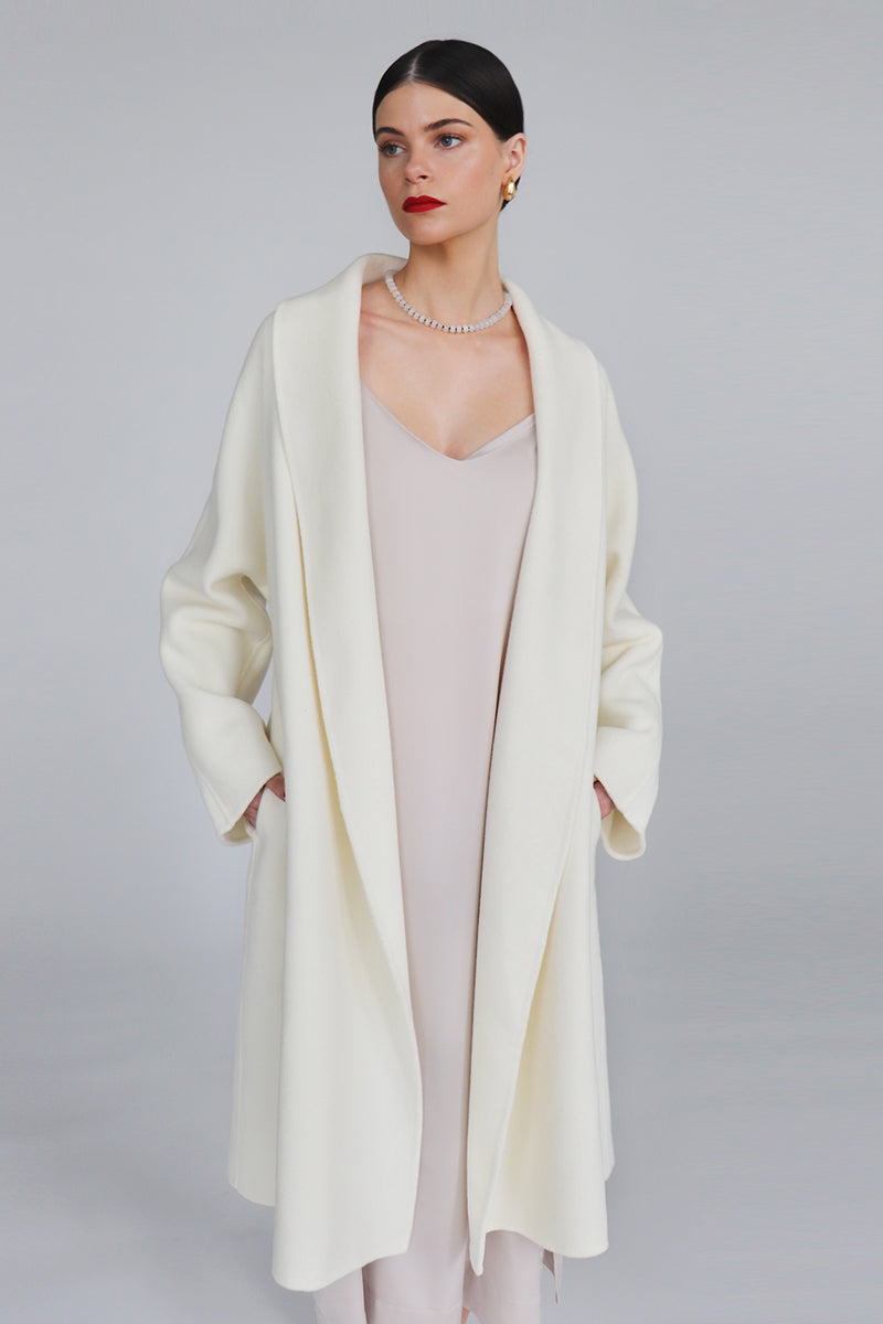 ILLYA BELTED COAT IN IVORY - CULT MIA