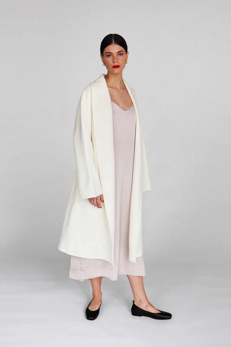 ILLYA BELTED COAT IN IVORY - CULT MIA
