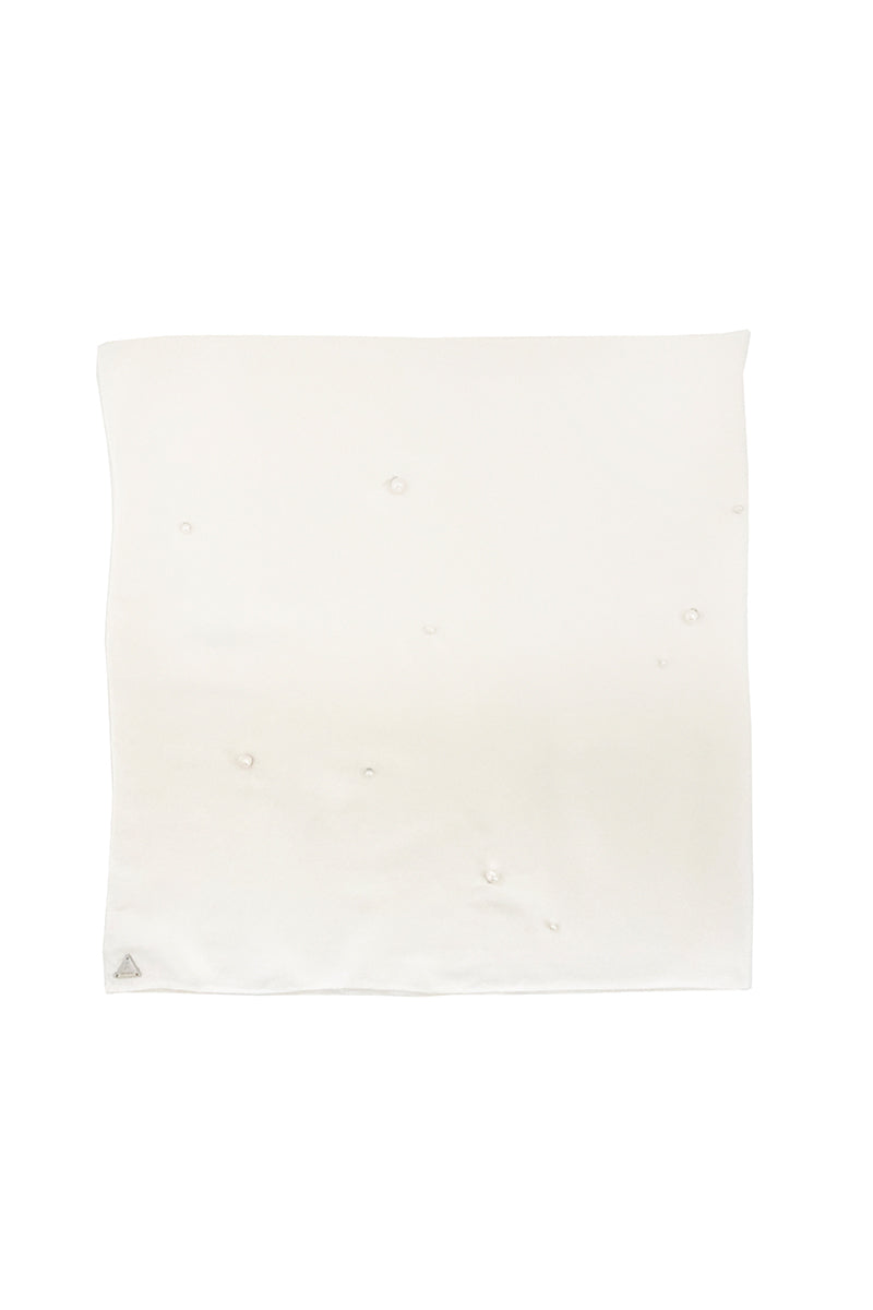 EUGENIA PEARL EMBELLISHED SILK SCARF IN PEARL - CULT MIA