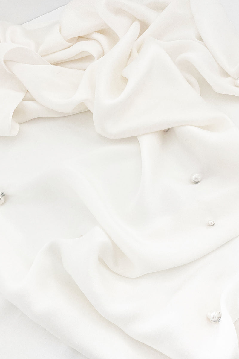 EUGENIA PEARL EMBELLISHED SILK SCARF IN PEARL - CULT MIA