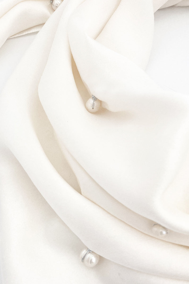 EUGENIA PEARL EMBELLISHED SILK SCARF IN PEARL - CULT MIA