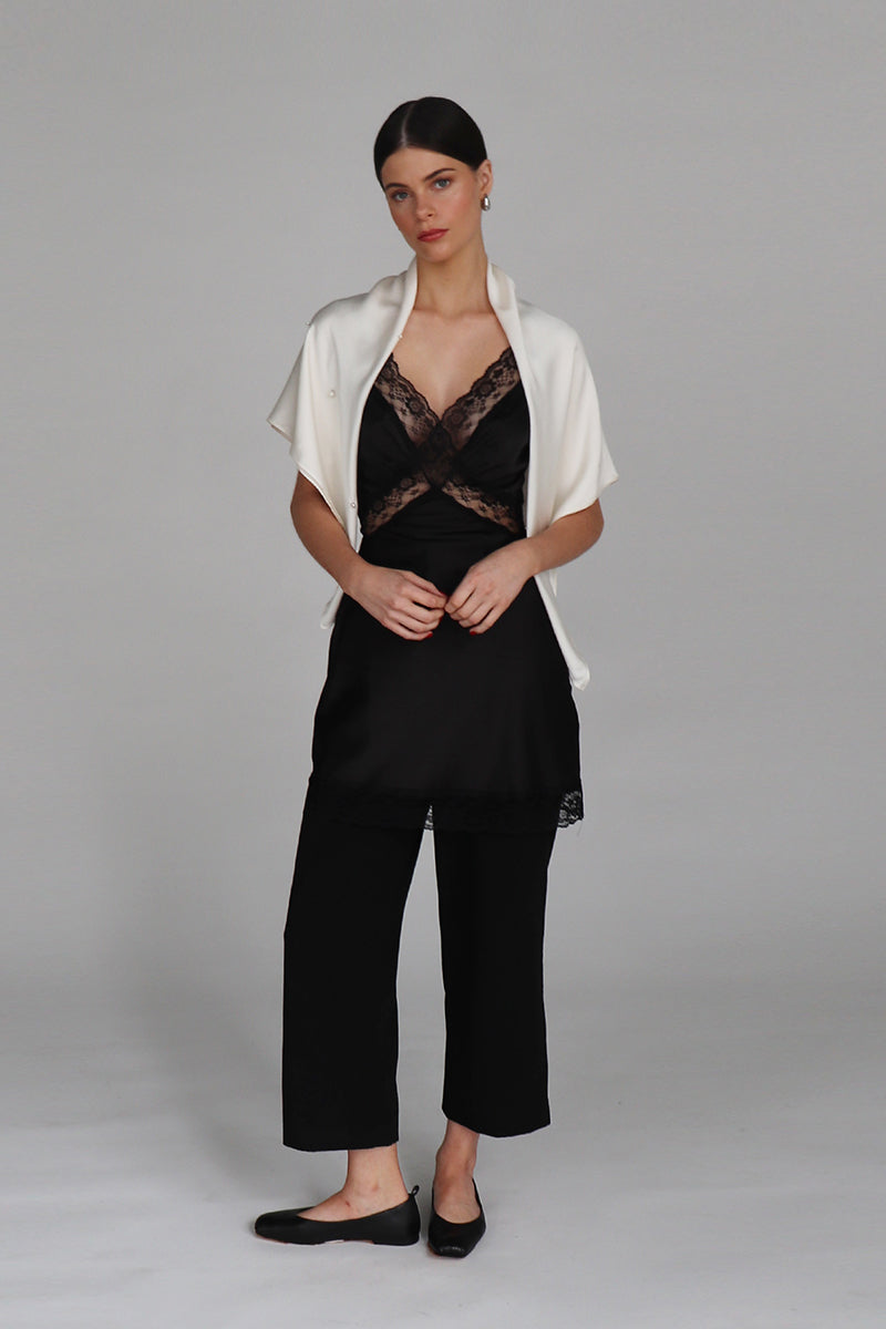 EUGENIA PEARL EMBELLISHED SILK SCARF IN PEARL - CULT MIA