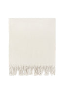 Aethera Helena cashmere shawl in Blanc, draped elegantly to showcase soft, luxurious fabric and classic design.