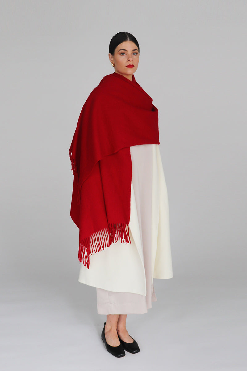 SERENE LAMBSWOOL SHAWL IN CRIMSON - CULT MIA