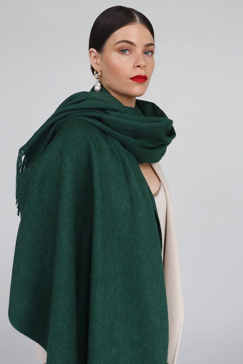 Soft Aethera Serene Lambswool Shawl in vibrant chartreuse, draped elegantly to showcase its cozy, luxurious texture.