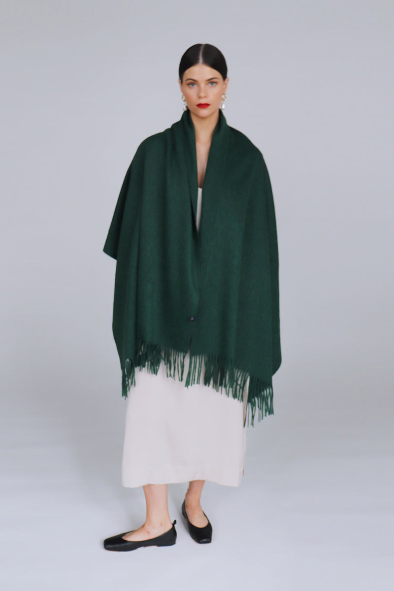 Aethera Serene Lambswool Shawl in vibrant chartreuse, showcasing soft, cozy lambswool fabric draped elegantly.