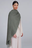 Aethera Serene Lambswool Shawl in celadon color, showcasing soft, woven fabric with elegant drape and subtle texture.