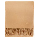 Aethera Helena cashmere shawl in camel color, draped to showcase soft, luxurious fabric and elegant design.