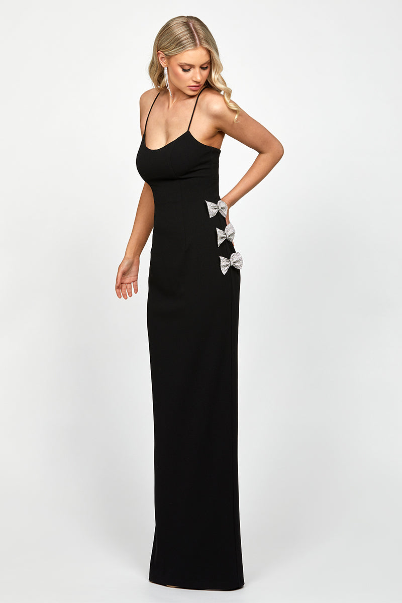 DERRY SCOOPED BOW GOWN IN BLACK - CULT MIA