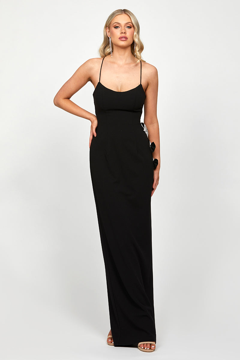 DERRY SCOOPED BOW GOWN IN BLACK - CULT MIA